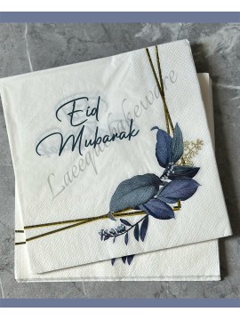 EID MUBARAK BLUE LEAF SERVIETTES